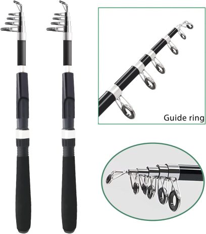 Fishing Pole Combo Set,2.1m/6.89ft 2PCS Collapsible Rods 2PCS Spinning Reels Lures Set Carrier Bag Carbon Fiber Telescopic Fishing Rods Sea Saltwater Freshwater Kit Fishing Rod Reel Combos - Image 3