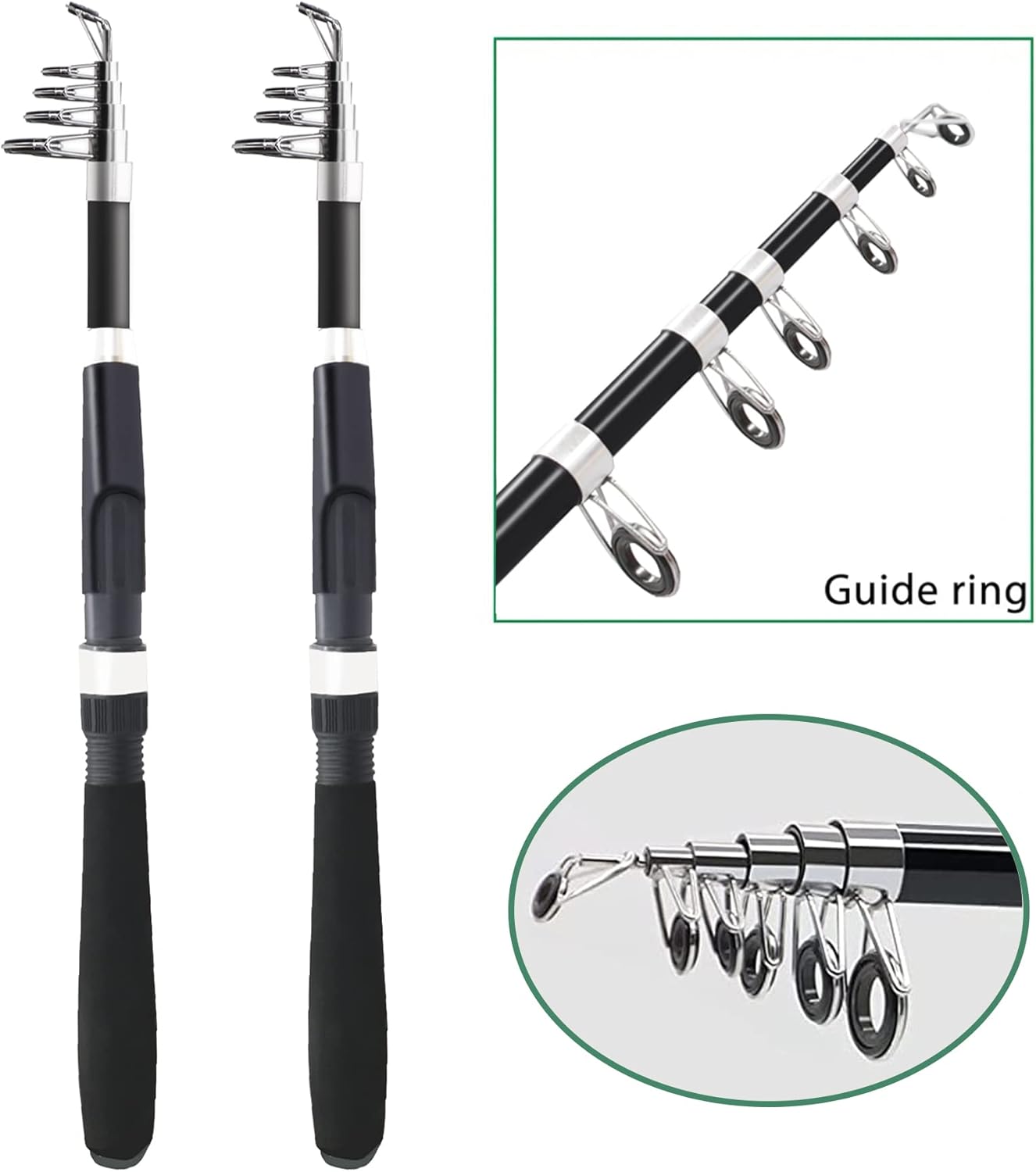 Fishing Pole Combo Set,2.1m/6.89ft 2PCS Collapsible Rods 2PCS Spinning Reels Lures Set Carrier Bag Carbon Fiber Telescopic Fishing Rods Sea Saltwater Freshwater Kit Fishing Rod Reel Combos - Image 3