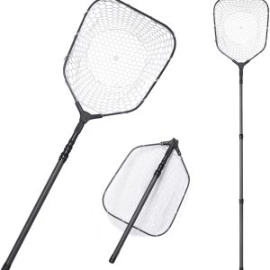 Long Fishing Net Telescoping Handle, Carbon Fiber Fish Net, Portable Landing Net Long Handle, 9ft/11.15ft Fishing Gear Equipment, Rubber Coated Netting, Holds up to 20lbs