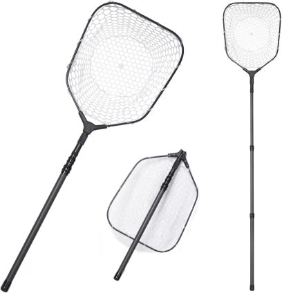 Long Fishing Net Telescoping Handle, Carbon Fiber Fish Net, Portable Landing Net Long Handle, 9ft/11.15ft Fishing Gear Equipment, Rubber Coated Netting, Holds up to 20lbs