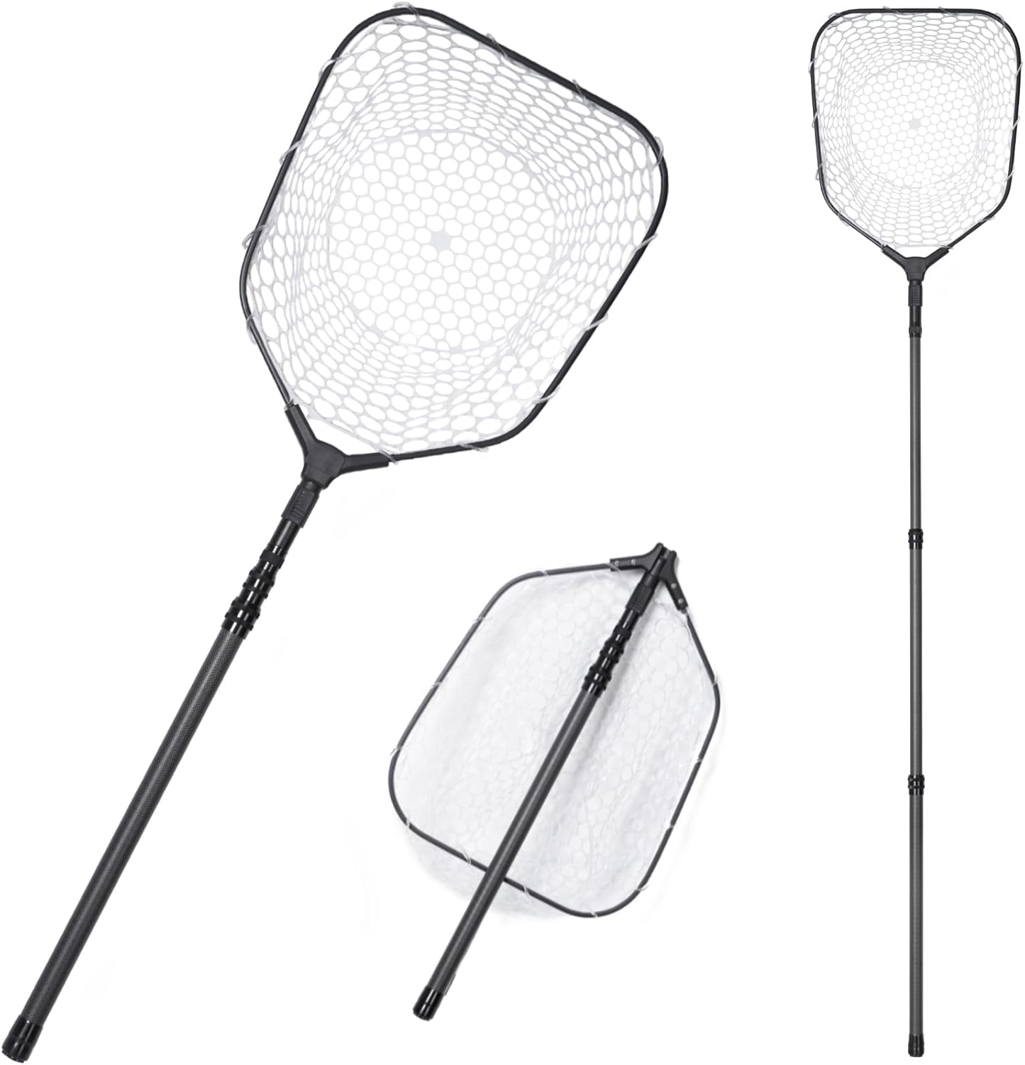 Long Fishing Net Telescoping Handle, Carbon Fiber Fish Net, Portable Landing Net Long Handle, 9ft/11.15ft Fishing Gear Equipment, Rubber Coated Netting, Holds up to 20lbs