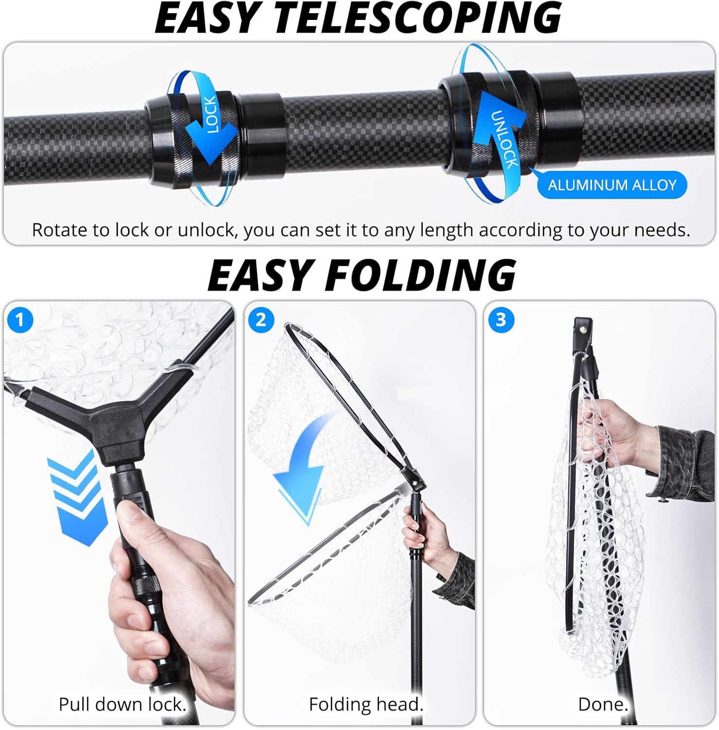 Long Fishing Net Telescoping Handle, Carbon Fiber Fish Net, Portable Landing Net Long Handle, 9ft/11.15ft Fishing Gear Equipment, Rubber Coated Netting, Holds up to 20lbs - Image 6