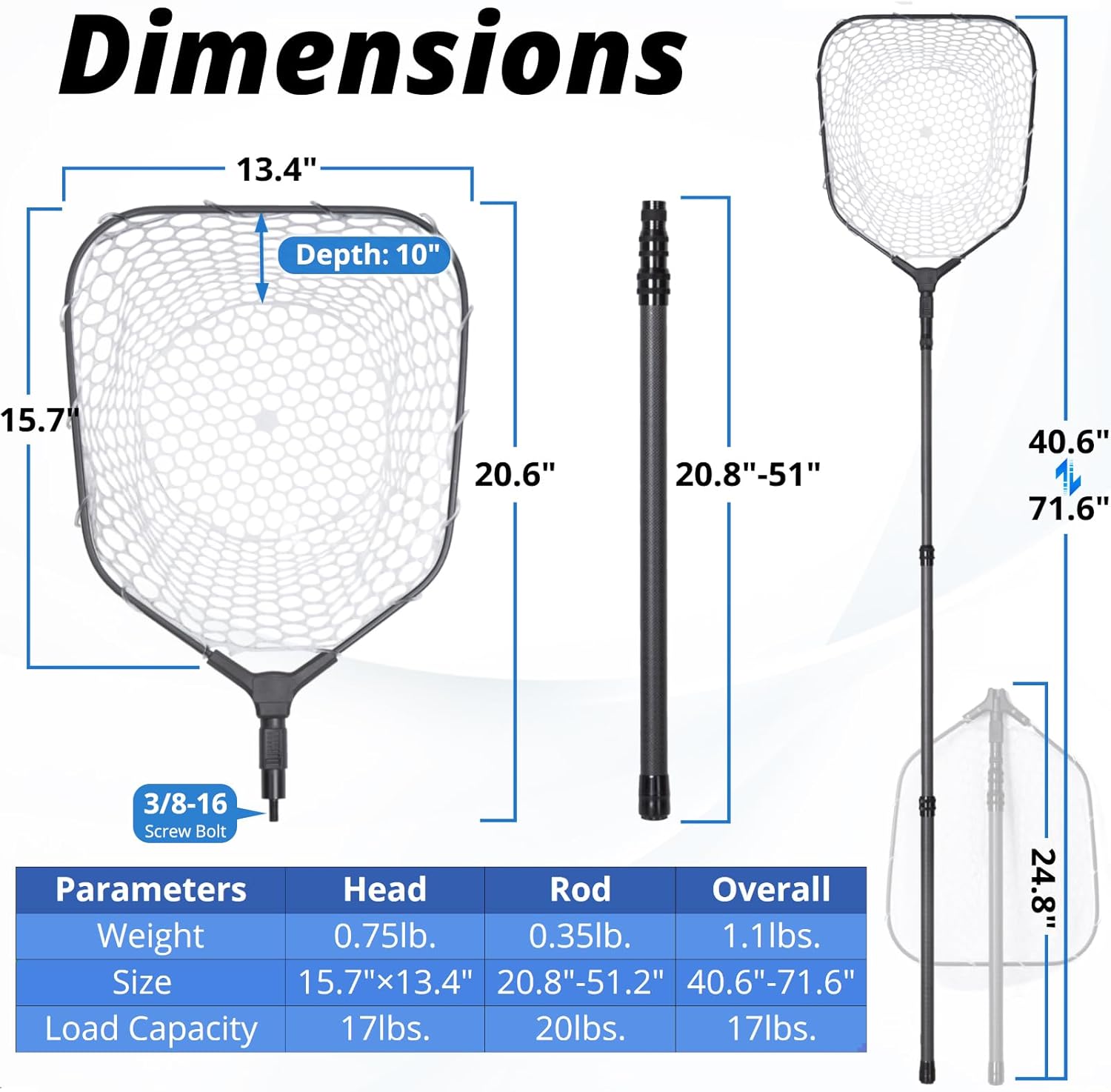 Long Fishing Net Telescoping Handle, Carbon Fiber Fish Net, Portable Landing Net Long Handle, 9ft/11.15ft Fishing Gear Equipment, Rubber Coated Netting, Holds up to 20lbs - Image 8